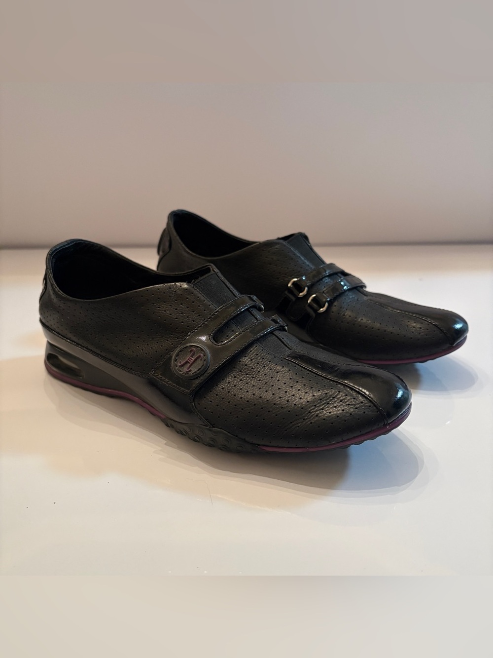 Cole Haan Air Estadio Black Leather Strap Slip On Sneakers Shoes Women's 7